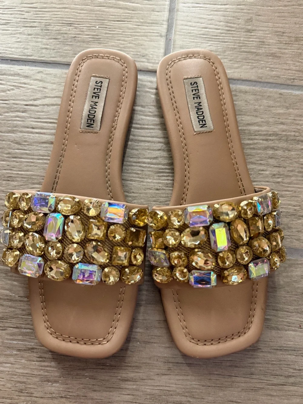 Steve Madden Tan Jeweled Sandals